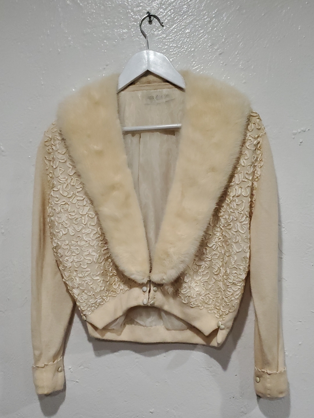 Rare Vintage 50s Hadley Cashmere Sweater Cardigan With Real Mink Fur Collar